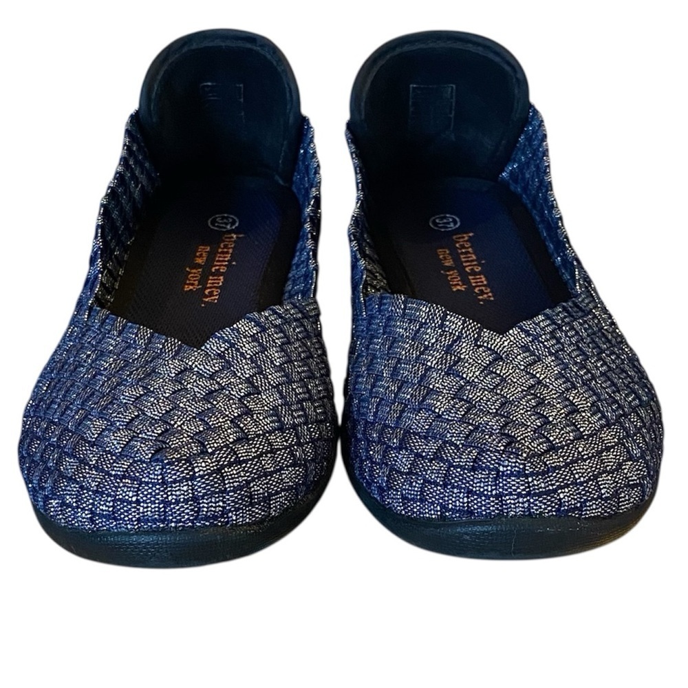 BERNIE MEV Catwalk Ballet Flats Woven Stretch Navy Shimmer Women US 6.5 EU 37